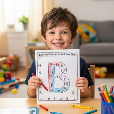 Spider-Web Alphabet Adventure: Printable A-Z Handwriting Practice Workbook