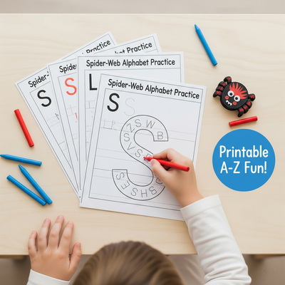 Spider-Web Alphabet Adventure: Printable A-Z Handwriting Practice Workbook