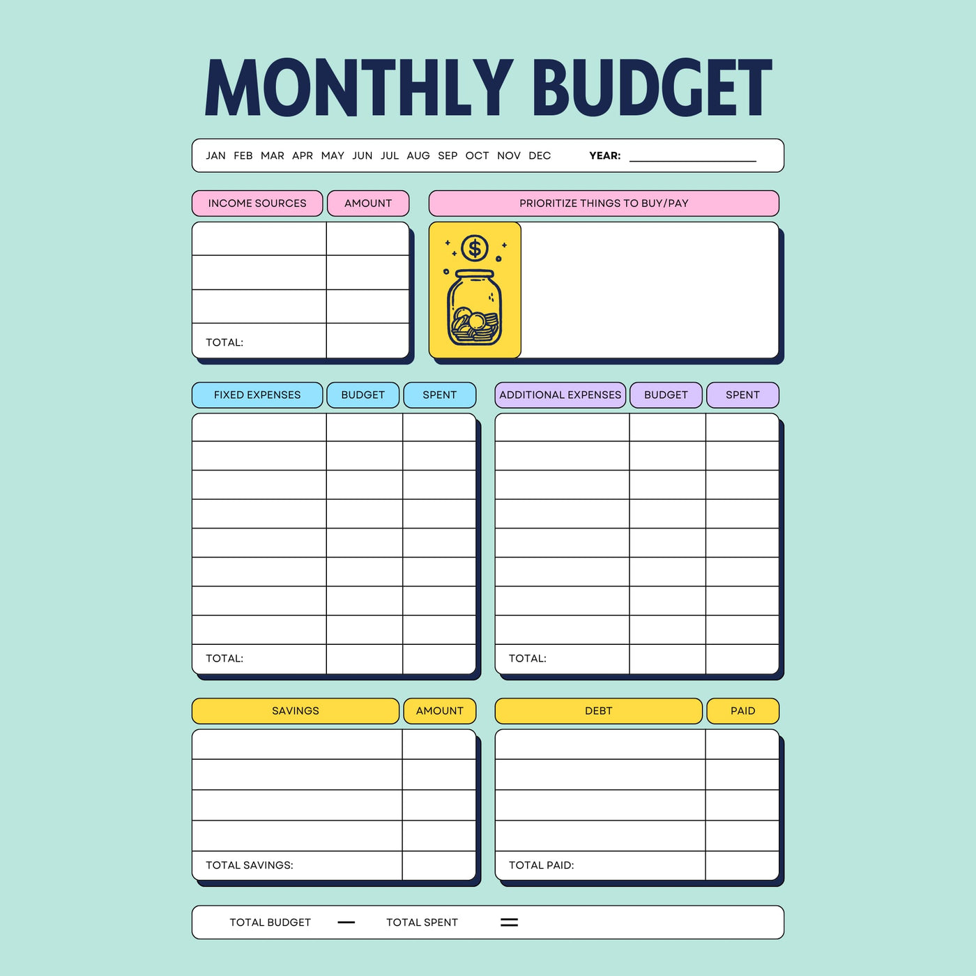 Monthly budgets book
